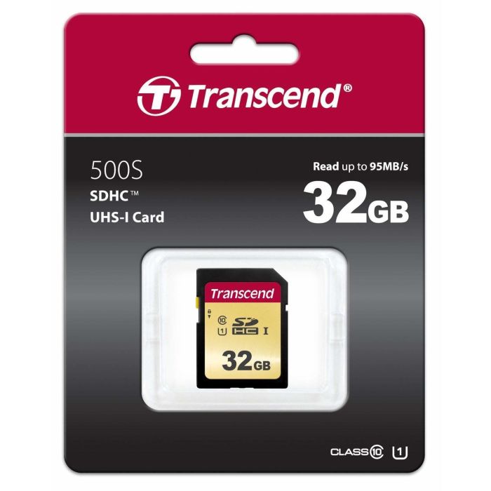 Transcend SDHC SDC500S Tarjeta de Memoria 32GB Clase 10 UHS-I, Velocidad 95MB/s Lectura / 60MB/s Escritura 1