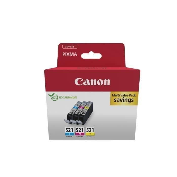 Canon Tinta Ecopack C-M-Y Para Pixma Ip 3600-4700 - Mp 540-550-560-620-630-640-980-990 - Mx 860-870 - Cli 521