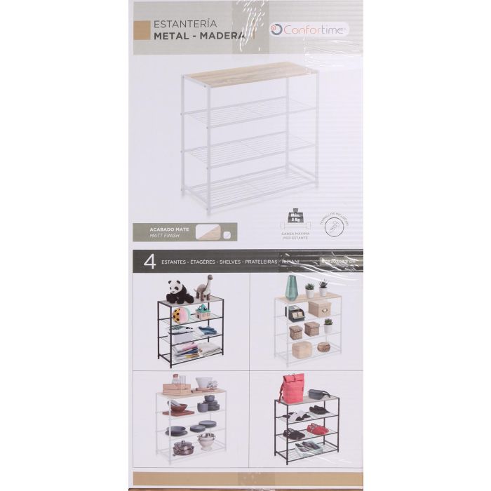 Confortime Estantería de 4 Niveles en Metal y Madera Negra (3 Unidades) 5