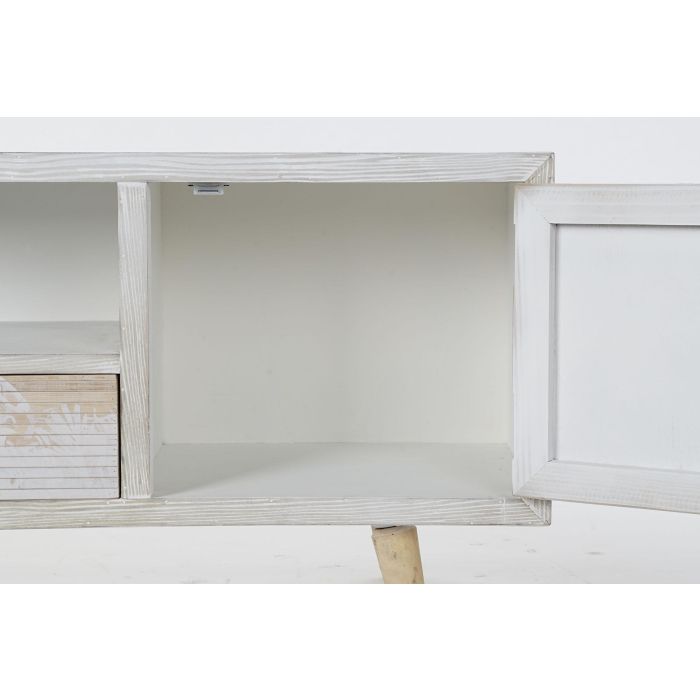 DKD Home Decor Mueble TV Tropical Decapé Madera y Bambú Blanco Colección Whitepalm con Palmeras 140x40x51 cm, 1 Cajón y 2 Puertas 4 DKD Home Decor Mueble TV Tropical Decapé Madera y Bambú Blanco Colección Whitepalm con Palmeras 140x40x51 cm, 1 Cajón y 2 Puertas 4