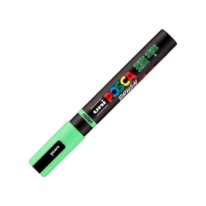 POSCA PC-5Br Marcador Brush Punta M Semiflexible Verde Claro - Base Agua, Secado Rápido, UV Resistente