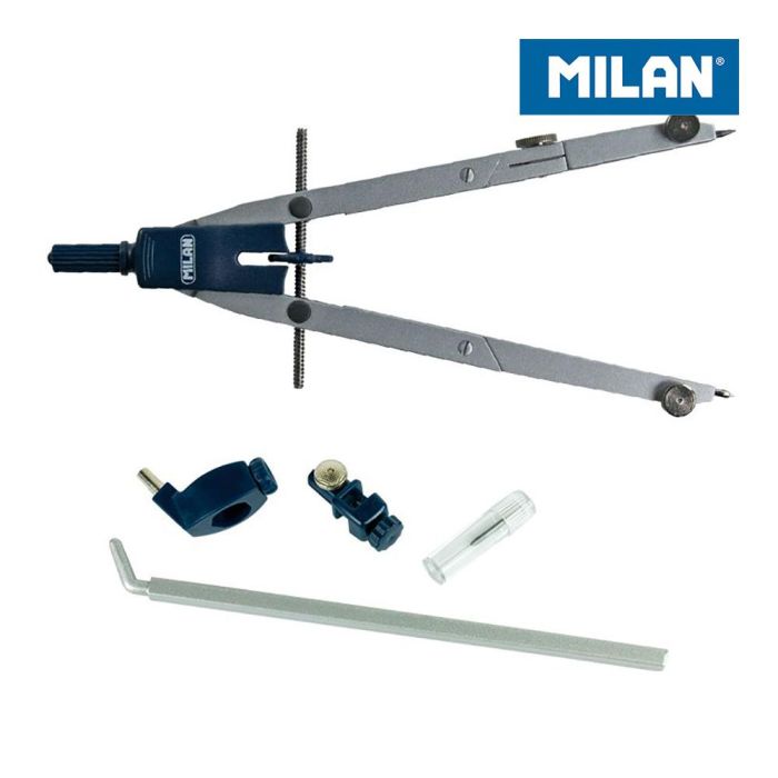 Milán Compás con Bigotera Automática de Apertura Rápida Autocentrante, Incluye Minas, Adaptador y Alargadera, Cromado 12 cm 2