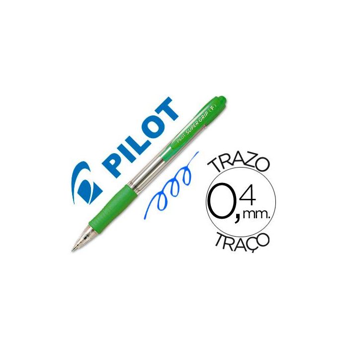 Boligrafo Pilot Super Grip Verde Claro Retractil Sujecion De Caucho Tinta Base De Aceite 12 unidades