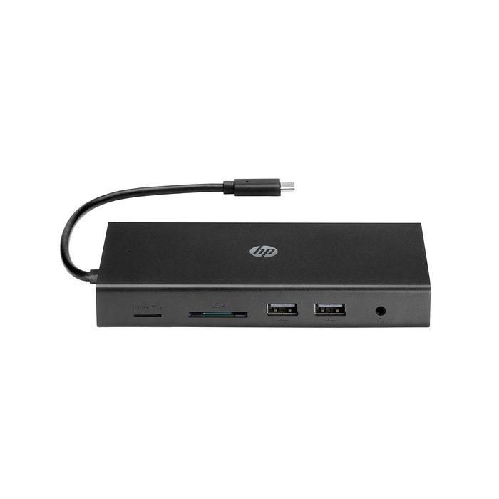 HP Concentrador Multipuerto USB-C Portátil para Viajes, 6 Puertos con Transferencia de Datos, Carga, Ethernet 1 Gbps, HDMI y VGA Simultáneos