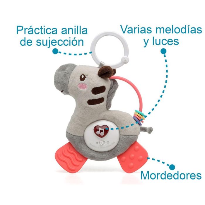 KioKids Juguete Peluche Cebra Colgante para Cuna y Cochecito con Música, Luces, Mordedor, Lavable, Gris, +3 Meses 4