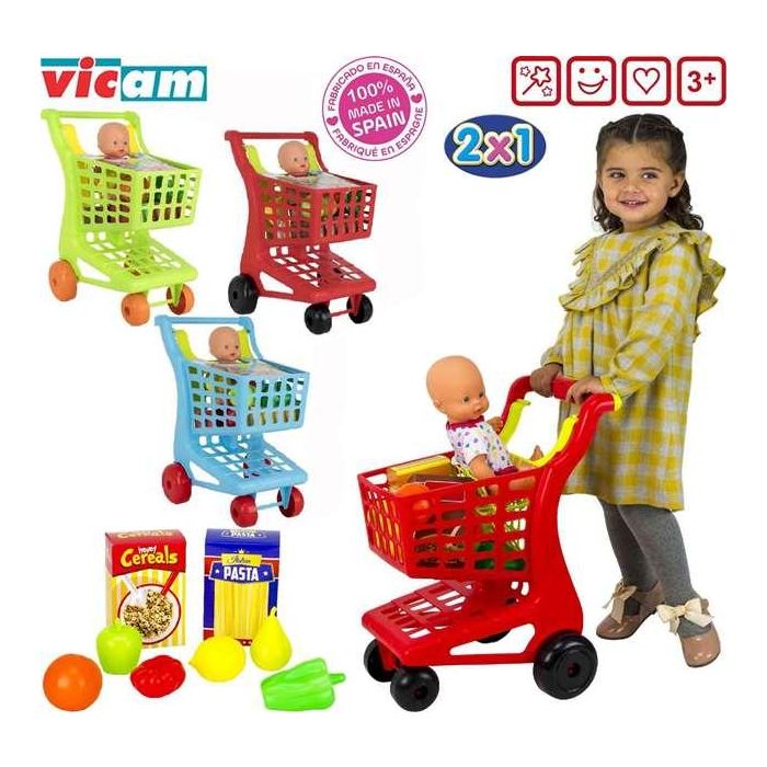 Vicam Carro Supermercado con Alimentos y Muñeco 2x1 - Modelos Surtidos 1