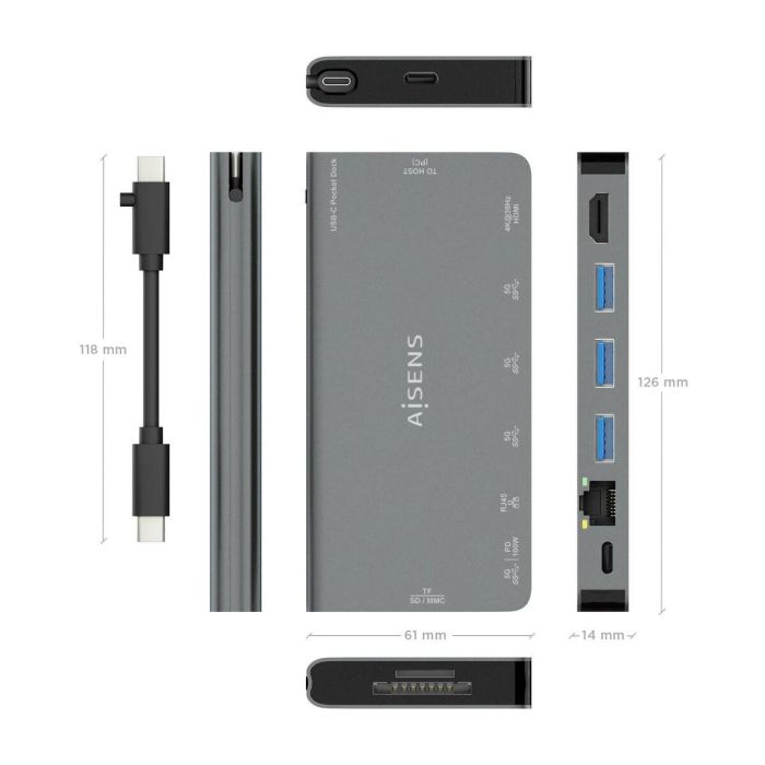 AISENS ASUC-8P015-GR base para portátil y replicador de puertos Alámbrico USB 3.2 Gen 1 (3.1 Gen 1) Type-C 2 AISENS ASUC-8P015-GR base para portátil y replicador de puertos Alámbrico USB 3.2 Gen 1 (3.1 Gen 1) Type-C 2