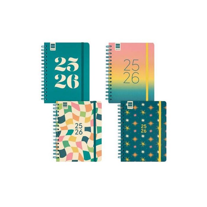 Agenda Escolar (2025-26) Finocam Catalan Cosmo Wire-O Tapa Extra S/V Apais. 4º 155X212 Con Goma Assortiment Pack De 4