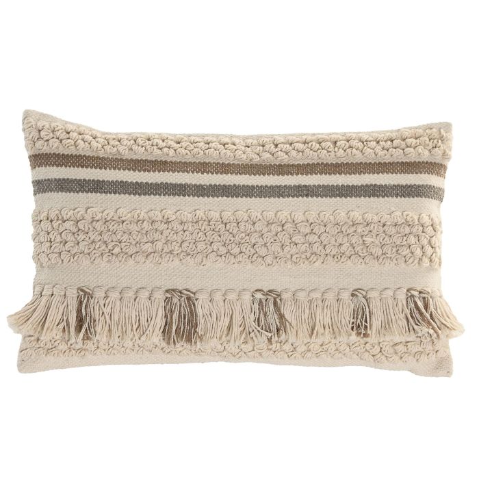 DKD Home Decor Pack de 2 Cojines Boho de Algodón Crudo 30x50 cm, Hechos a Mano, con Cremallera y Relleno de 380g