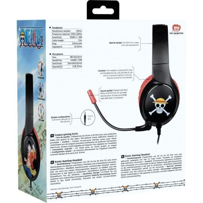 Auriculares con cable para juegos - KONIX - One Piece - PC, PS4, PS5, Switch y Xbox - Micrófono - Cable de 1,5 m - Toma jack de 3,5 mm - Luffy 5 Auriculares con cable para juegos - KONIX - One Piece - PC, PS4, PS5, Switch y Xbox - Micrófono - Cable de 1,5 m - Toma jack de 3,5 mm - Luffy 5