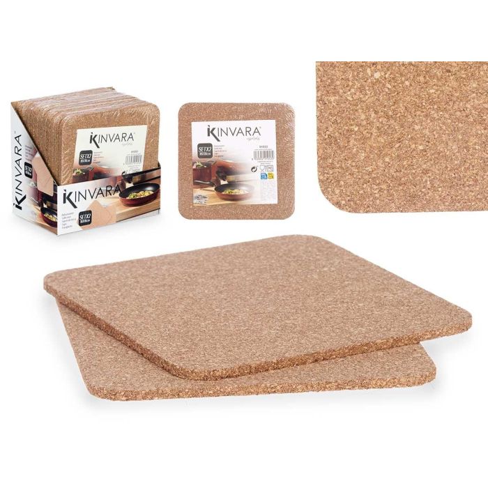 Kinvara Set 2 Salvamanteles de Corcho Cuadrados 18 cm para Mesa - Diseño Natural y Funcional (12 Unidades)