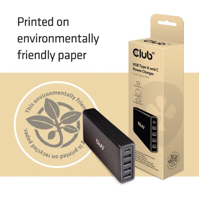 Club3D Schnellladegerät 1xUSB Typ C. 4xUSB Typ A. PD 111W retail 6