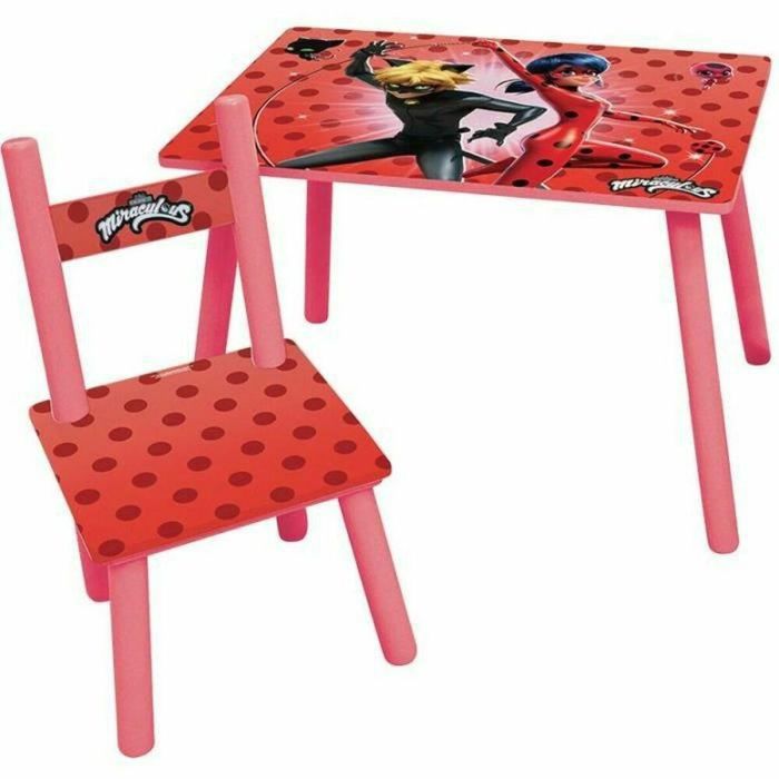 Fun House Mesa y Silla Miraculous Ladybug para Niños - MDF - Medidas Mesa: 41.5x61x42 cm, Silla: 49.5x31x31.5 cm