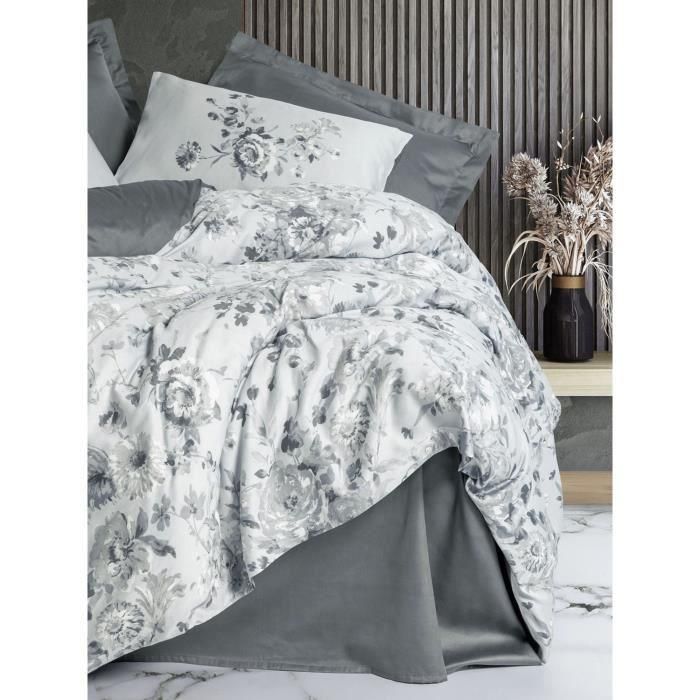 Juego de cama - 1 funda nórdica 220x240 cm + 2 fundas de almohada 60x60 cm - 100% algodón satén - Gris 2 Juego de cama - 1 funda nórdica 220x240 cm + 2 fundas de almohada 60x60 cm - 100% algodón satén - Gris 2