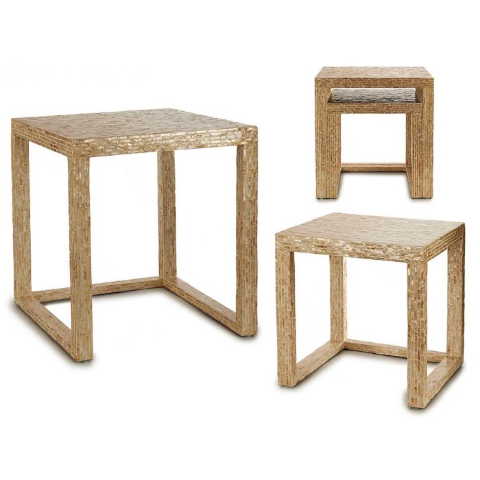 Juego 2 Mesas Auxiliares Nácar Claro Giftdecor 42.5x61x60 cm - Blanco/Beige/Oro Juego 2 Mesas Auxiliares Nácar Claro Giftdecor 42.5x61x60 cm - Blanco/Beige/Oro