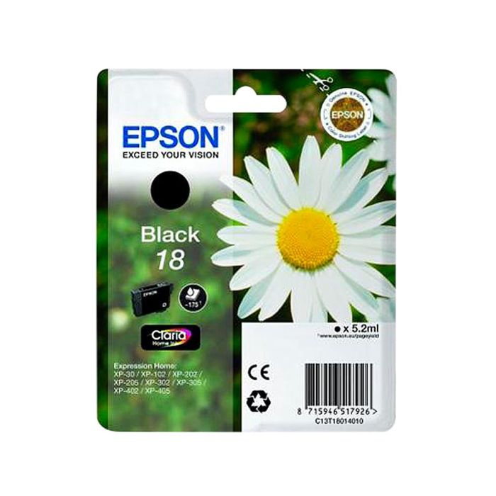 Ink-Jet Epson 18 Negro Expression Home Xp-102 Xp-205 Xp-305 Xp-405 Capaciidad 175 Pag 1