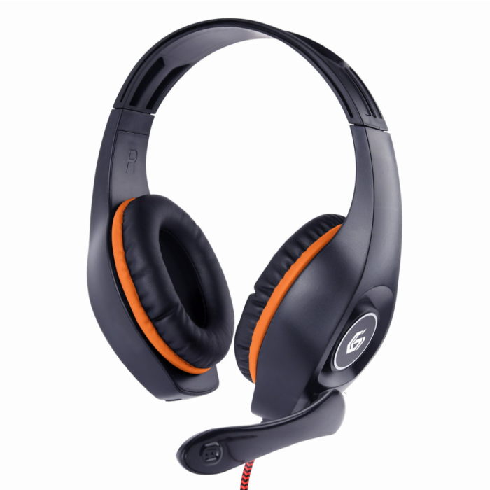 GEMBIRD Auricular y Casco GHS-05-O Inalámbrico Diadema para Juego Negro, Naranja con Micrófono Giratorio y Control de Volumen