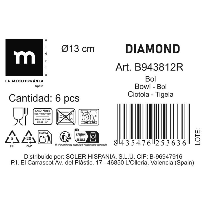 Bol Diamond Ø13 cm/375 ml - La Mediterranea (24 Unidades) 1 Bol Diamond Ø13 cm/375 ml - La Mediterranea (24 Unidades) 1