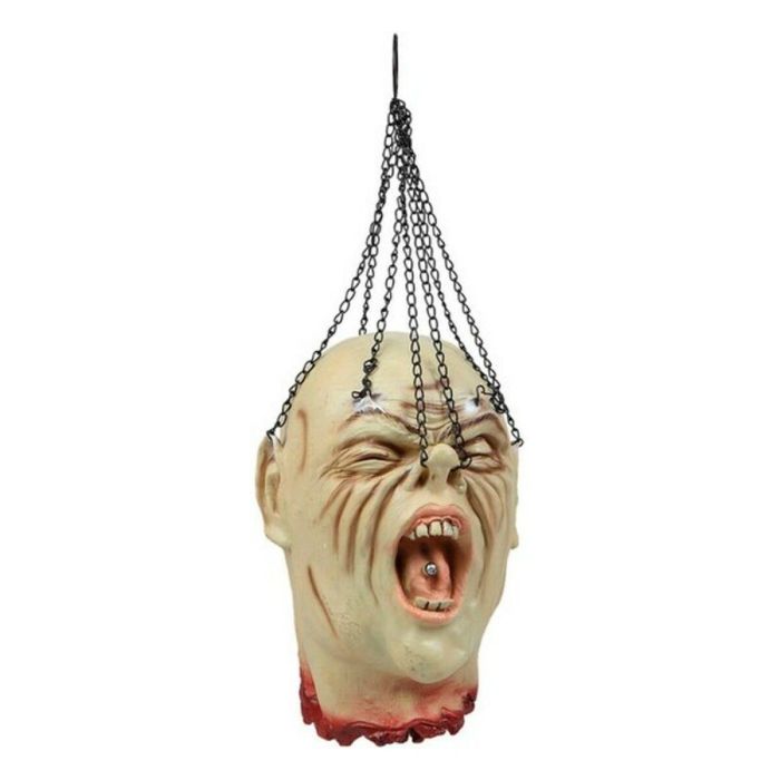 Cabeza Colgante De Monstruo Decorativa 28x17 cm - Decoración Halloween, Realista con Cadenas Negras
