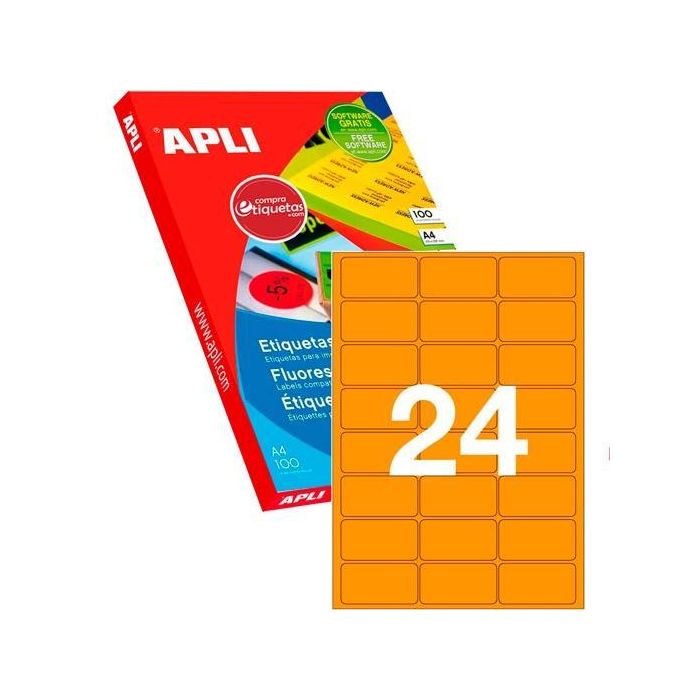 Apli Etiquetas Adhesivas 64x33,9 mm Láser C-Romos 24 X 100H Naranja Fluorescente Apli Etiquetas Adhesivas 64x33,9 mm Láser C-Romos 24 X 100H Naranja Fluorescente