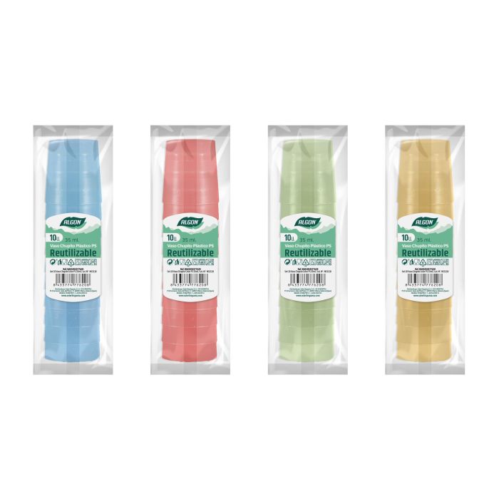 Algon Set-10 Vaso Chupito Color Ps 35ml 3.5x4.2cm (50 Unidades)