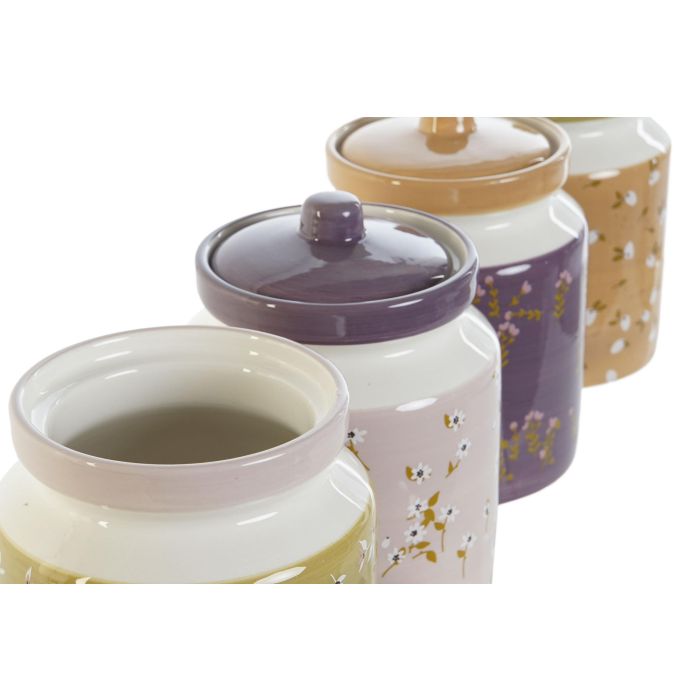 DKD Home Decor Bote Shabby Spices 2023 Verde Mostaza Lila Rosa 12x12x16 cm (4 Unidades) 2