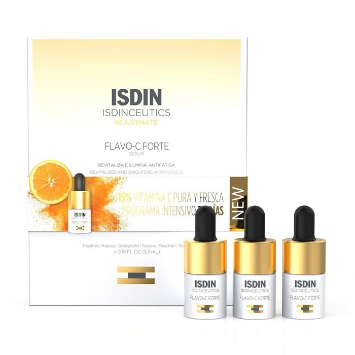 Isdin Isdinceutics Flavo C Forte Sérum Facial Antiedad con 15% Vitamina C Pura e Iluminador para Todo Tipo Pieles 3 x 5,3 ml
