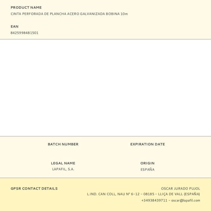 Lapafil Cinta perforada de acero galvanizado en bobina 10m 1 Lapafil Cinta perforada de acero galvanizado en bobina 10m 1
