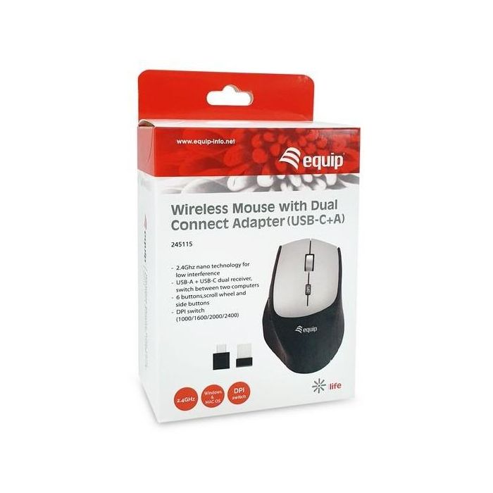 EQUIP Ratón Óptico Inalámbrico 245115 2400 DPI USB-C/A Negro Mano Derecha Confort 7