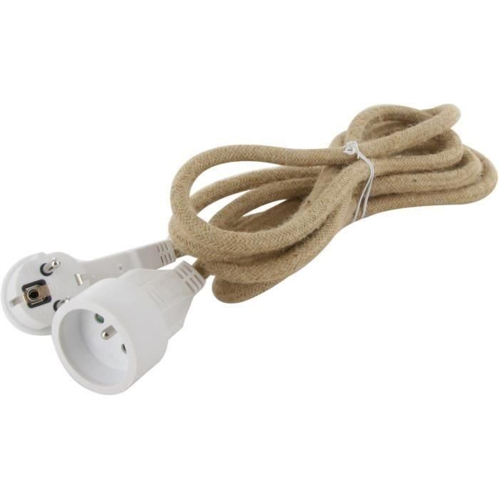 Extensión - CHACON - 66789 - Textil 3m 3x1,5m2 - Cable LIN y enchufe plano blanco Extensión - CHACON - 66789 - Textil 3m 3x1,5m2 - Cable LIN y enchufe plano blanco