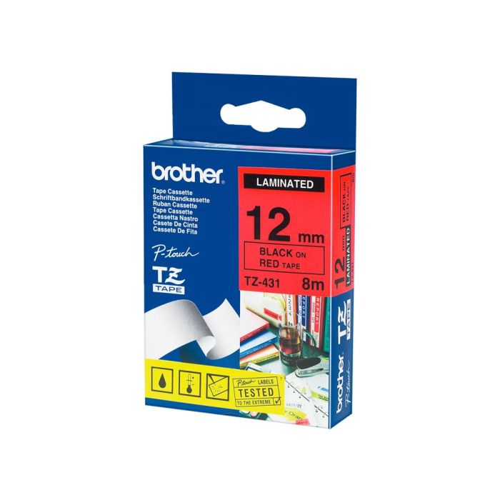 Cinta Brother Tze431 Laminada Negro-Rojo 12 mm X 8Mts 1