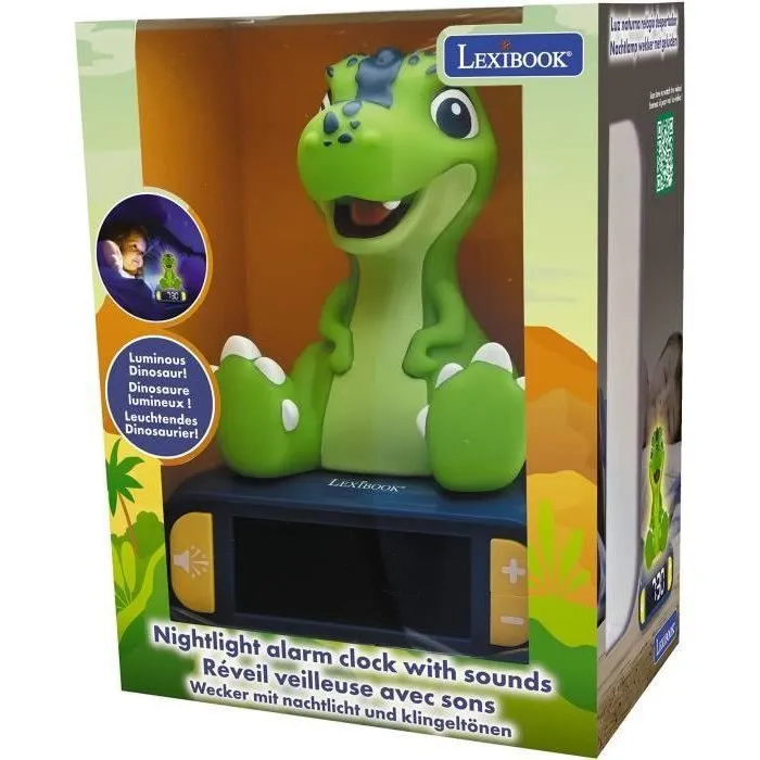 Lexibook Despertador Digital Dinosaurio 3D LEXRL800DINO con Luz y Efectos de Sonido