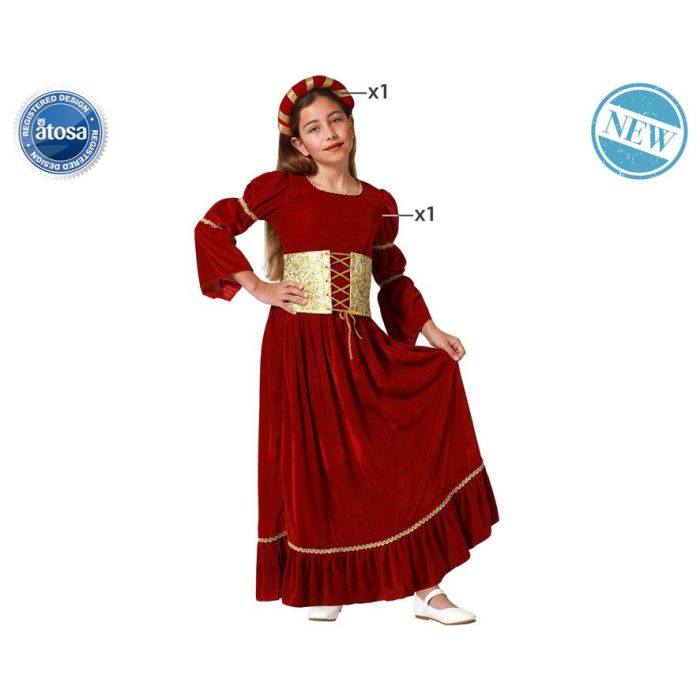 Disfraz Reina Medieval Rojo para Niña 5-6 Años - Vestido Largo con Diadema Disfraz Reina Medieval Rojo para Niña 5-6 Años - Vestido Largo con Diadema