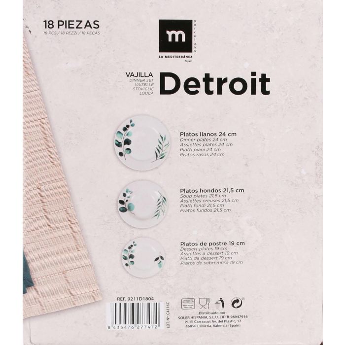 Vajilla Redonda Detroit 18 Piezas - La Mediterranea (2 Unidades) 5 Vajilla Redonda Detroit 18 Piezas - La Mediterranea (2 Unidades) 5