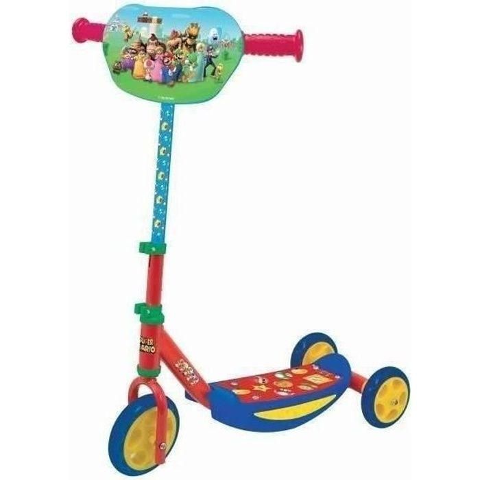 Smoby SMO750907 Patinete 3 Ruedas Silenciosas Super Mario Estructura de Metal Manejo Ajustable