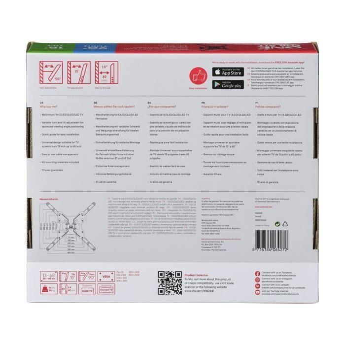 ONE FOR ALL WM2441 90 ° de inclinación y montaje de pared giratorio para TV de 33 a 140 cm (13-55) 3 ONE FOR ALL WM2441 90 ° de inclinación y montaje de pared giratorio para TV de 33 a 140 cm (13-55) 3