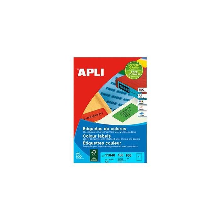 Apli Etiquetas Adhesivas 210x297 mm Inkjet-Láser C-Rectos 1 X 100H Rojo Apli Etiquetas Adhesivas 210x297 mm Inkjet-Láser C-Rectos 1 X 100H Rojo