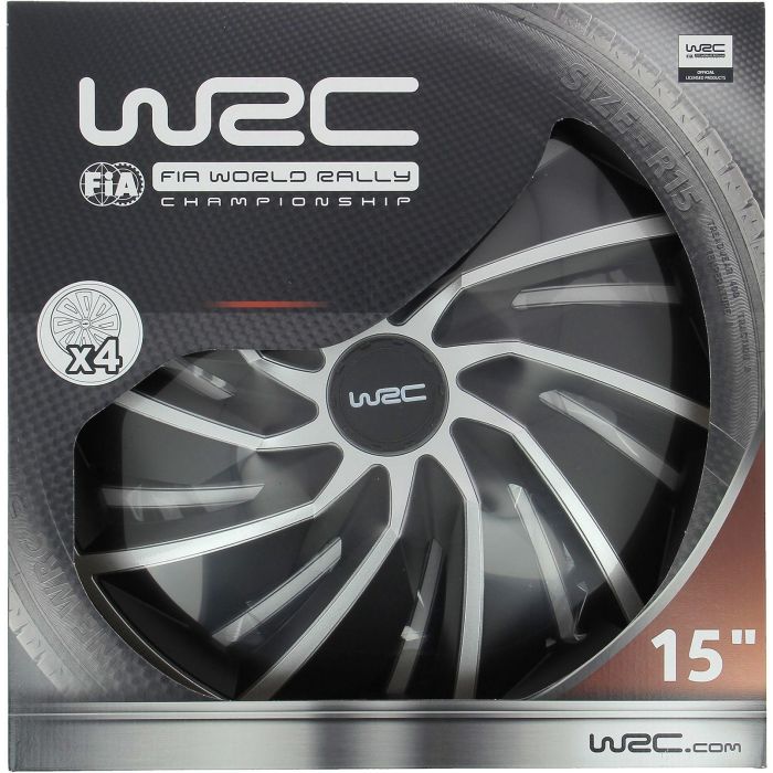 WRC Enjo Bi-colo 15 TURBO Tapacubos de Rueda Bicolores Juego de 4, Negro Mate y Gris Plateado, en ABS de 15 pulgadas, Diseño Deportivo 2 WRC Enjo Bi-colo 15 TURBO Tapacubos de Rueda Bicolores Juego de 4, Negro Mate y Gris Plateado, en ABS de 15 pulgadas, Diseño Deportivo 2