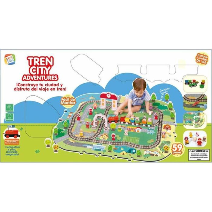 Cefa Alfombra de foam Tren City Adventures con circuito, tren a batería, accesorios y 59 piezas para +3 años