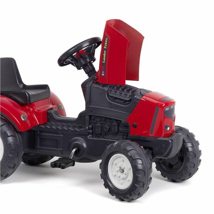 Tractor de pedal rojo sobrealimentador con capota abatible y remolque 3