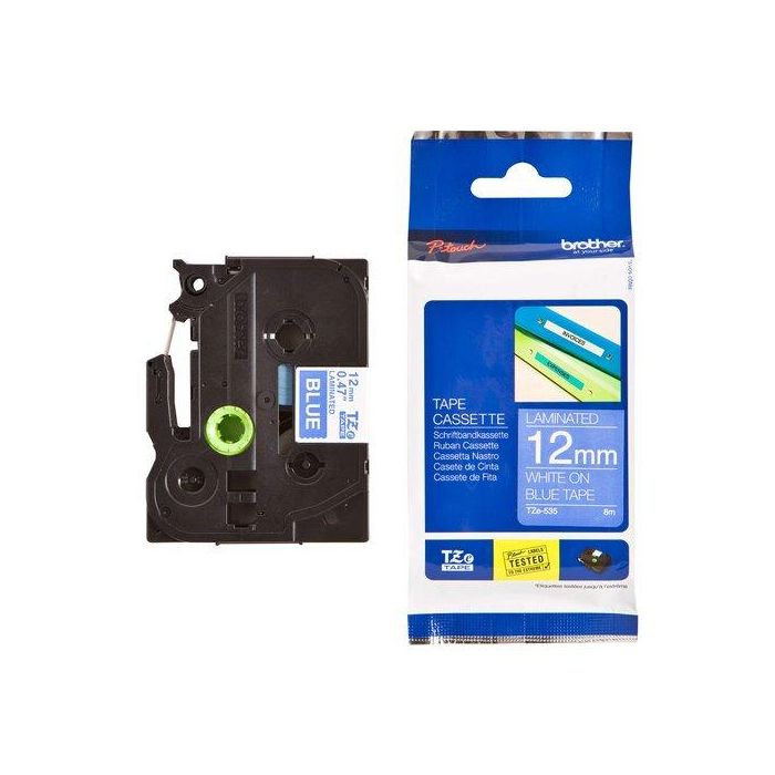 Cinta De Rotular Brother Laminada 8M 12Mm Blanco Sobre Azul