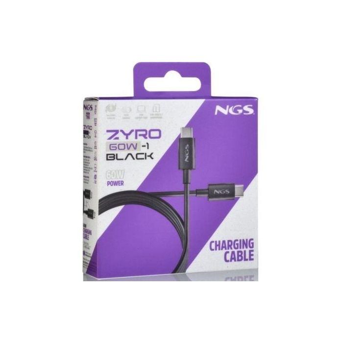 Cable USB 2.0 Tipo-C NGS ZYRO 60W-1/ USB Tipo-C Macho - USB Tipo-C Macho/ Hasta 60W/ 480Mbps/ 1m/ Negro 4