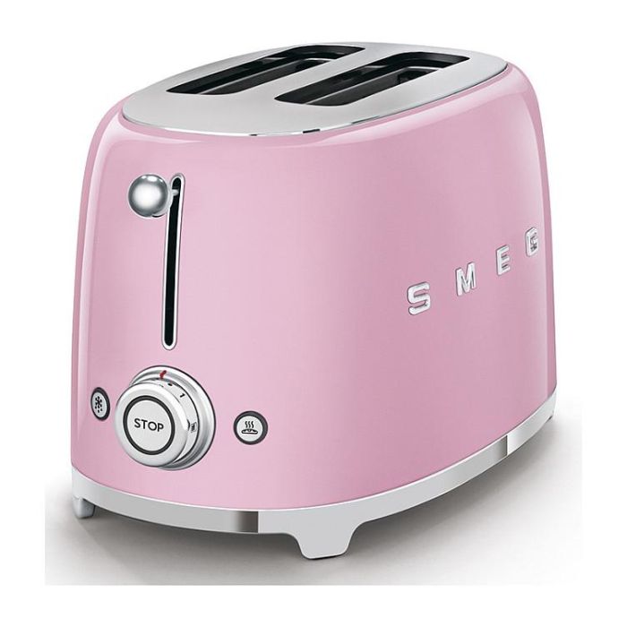 Smeg TSF01PKEU Tostador de 2 Ranuras, Color Rosa Cadillac, 950 W, Función Descongelar y Recalentar, con Bandeja para Migas Extraíble
