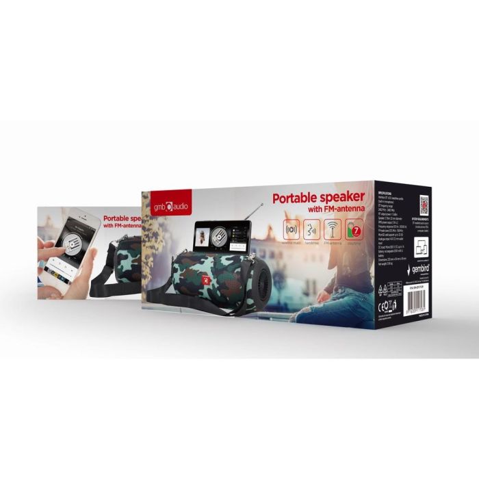 Gembird SPK-BT-17-CM Altavoz de Audio Portátil Inalámbrico Bluetooth, Radio FM, USB, Micro SD, AUX 3.5mm, 5W, Batería 7h, Diseño Camuflaje 2 Gembird SPK-BT-17-CM Altavoz de Audio Portátil Inalámbrico Bluetooth, Radio FM, USB, Micro SD, AUX 3.5mm, 5W, Batería 7h, Diseño Camuflaje 2