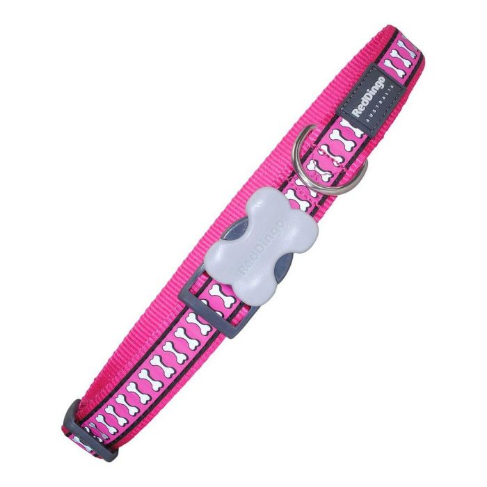 Collar para Perro Red Dingo Hueso Reflectante Fucsia (2,5 x 41-63 cm)