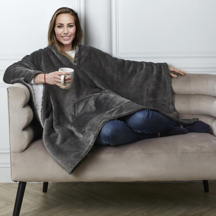 Home Deco Factory Manta-Poncho Gris con Borreguito y Bolsillo Delantero Talla Única 130x170 cm 4