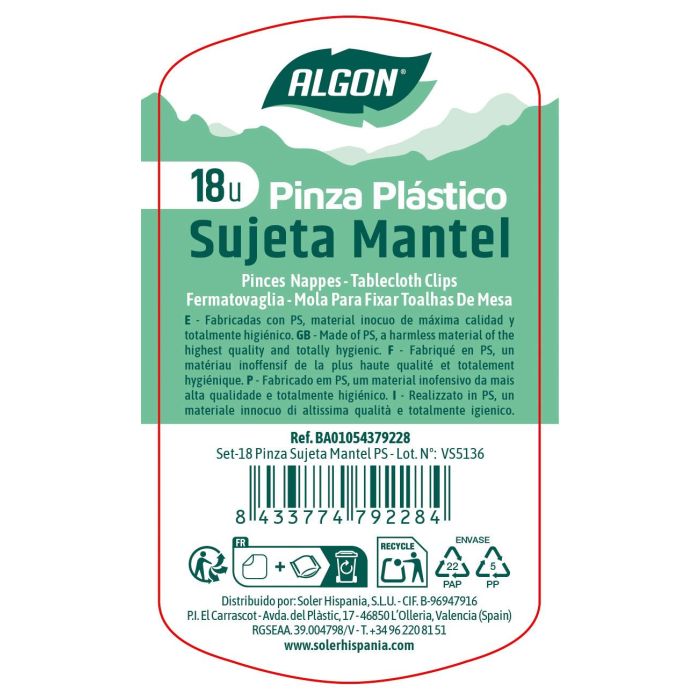 Inde Set 18 Pinza Sujeta Mantel Ps 3.9x1.3x5.5 cm 4 Inde Set 18 Pinza Sujeta Mantel Ps 3.9x1.3x5.5 cm 4