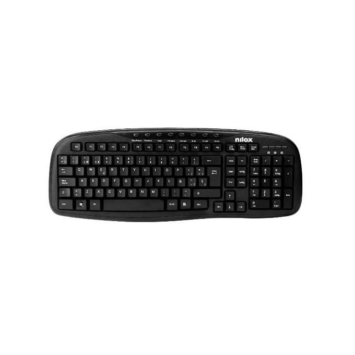 Nilox Teclado Multimedia con Cable USB Negro - Teclado Numérico, Teclas Multimedia, Compatible con Windows