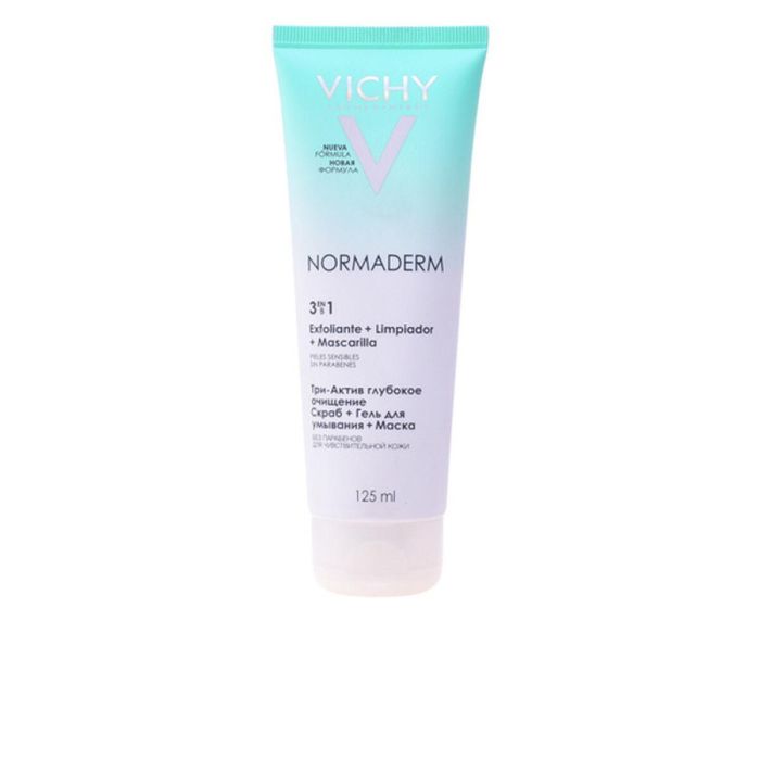 Vichy NORMADERM 3 EN 1 Exfoliante, Limpiador y Mascarilla Facial para Piel Sensible con Imperfecciones, 125 ml