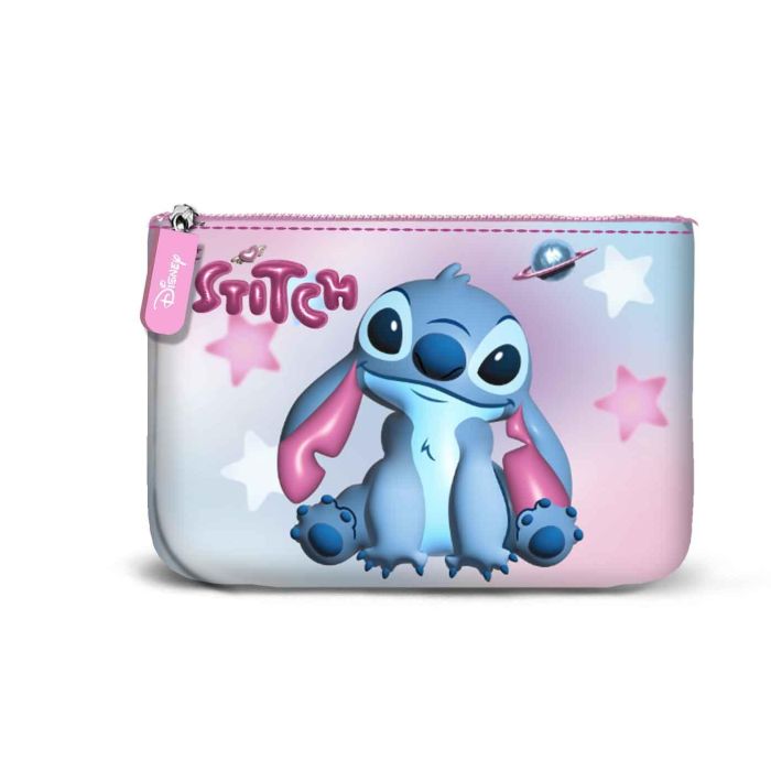 Disney Lilo y Stitch Monedero cuadrado pequeño Cosmic de poliéster rosa con cremallera, 13x10cm